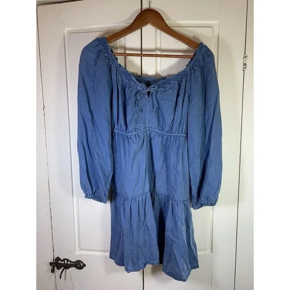 Old Navy Smocked Peasant‎ Dress Small Blue Tiered Swing Western Cottage Boho - Picture 2 of 16